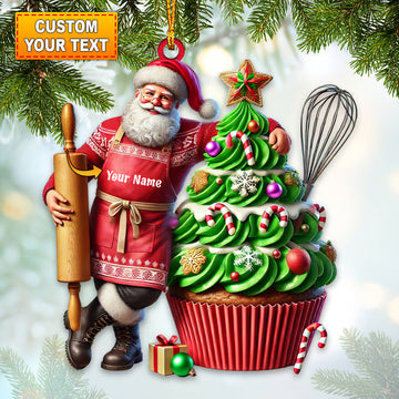 Joycorners Santa Makes Cakes Christmas Ornament, Personalized Ornament 2D Flat LM2211
