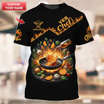 Joycorners Personalized Chef Shirt - Sizzling Pan & Vibrant Ingredients Splash MT2509