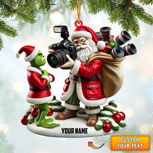Joycorners Santa And ELF Photographer Home Decor Christmas Ornament, Personalized Ornament 2D Flat LM2211