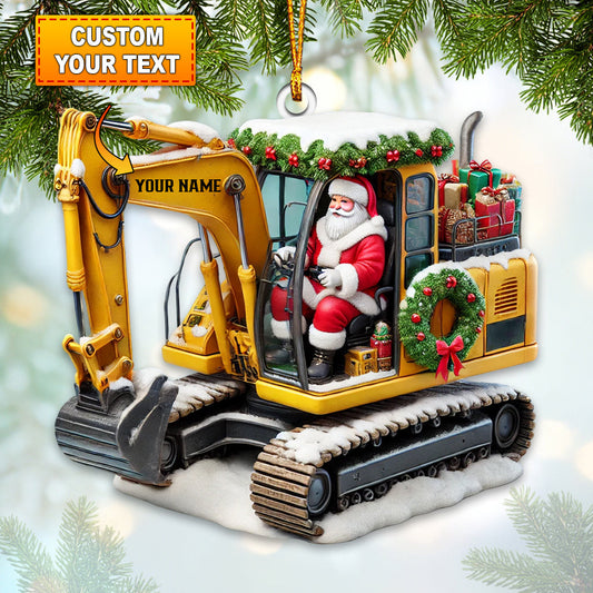 Joycorners Santa Driving Snow Plow Christmas Ornament, Excavator Ornament, Personalized Ornament 2D Flat LM2211
