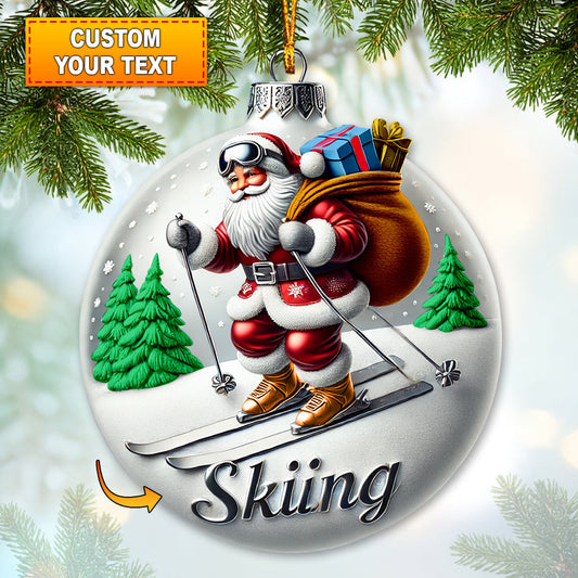 Joycorners Custom Ornament, Christmas Santa Skiing Ornament, Christmas Decor 2D Flat LM2211
