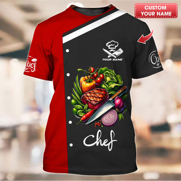 Joycorners Personalized Chef Shirt, Colorful Fresh Ingredients and Grilled Meat Design MT2509