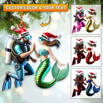 Joycorners Custom Name Diving Couple Ornament, Couple Christmas Gift 2D Flat LM2111