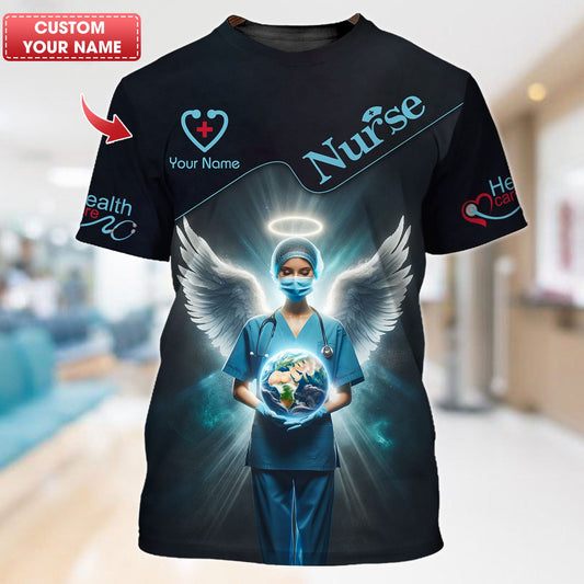 Joycorners Personalized Nurse Shirts - Guardian Angel Nurse Design for Healthcare Heroes MT2509