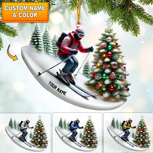 Joycorners Merry Christmas Skiing Home Decor Christmas Ornament, Personalized Ornament 2D Flat LM2211