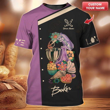 Joycorners Personalized Baker Shirt, Vibrant Mixer & Pastry Illustration on Mauve MT2509