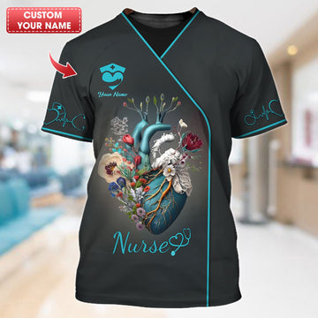 Joycorners Personalized Nurse Shirt - Artistic Anatomy and Floral Design for Healthcare Professionals MT2509