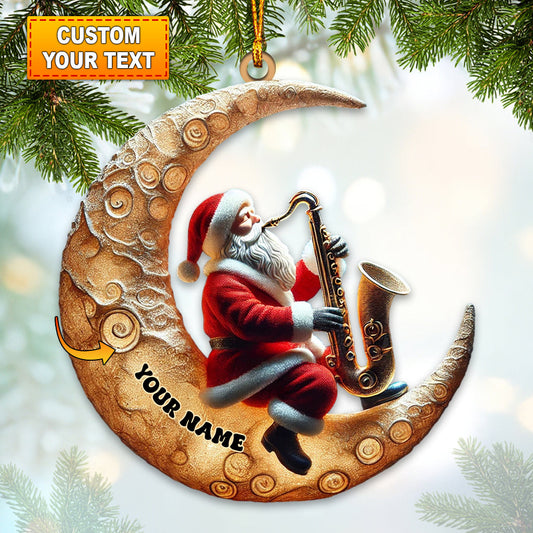 Joycorners Custom Name Saxophone Santa Ornament, Saxophone Lover Christmas Gifts 2D Flat LM2211