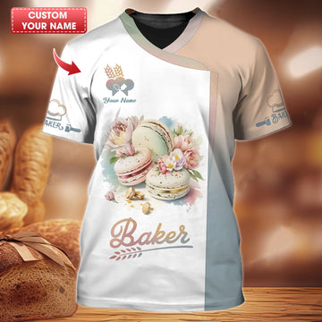 Joycorners Personalized Baker Shirts - Elegant Macaron and Floral Design for Pastry Chefs MT2509