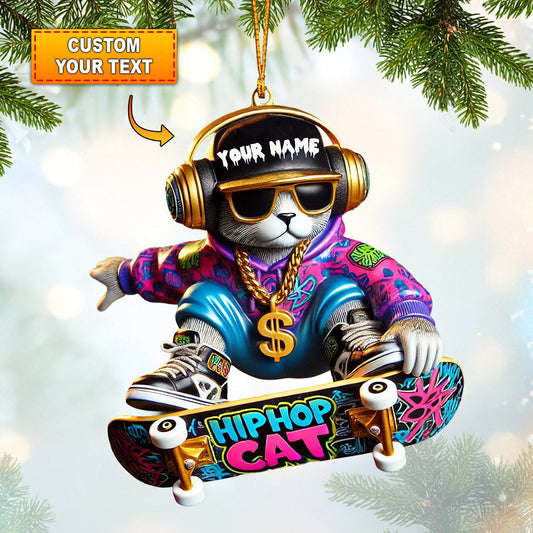 Joycorners Hip Hop Cat Home Decor Christmas Ornament, Personalized Ornament 2D Flat LM2211