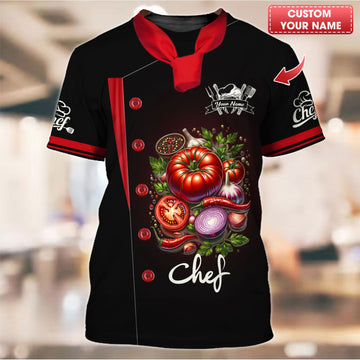 Joycorners Personalized Chef Shirt - Elegant Tomato and Onion Design for Culinary Experts MT2509