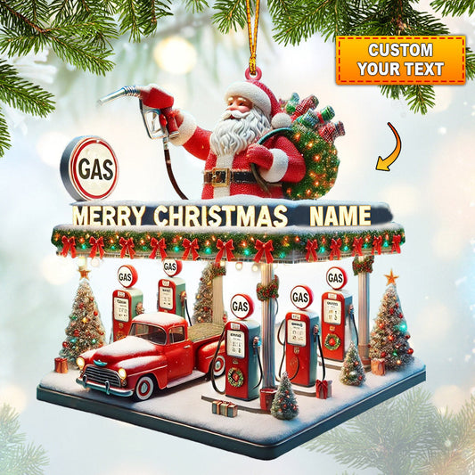 Joycorners Gas Station Merry Christmas Ornament, Personalized Ornament 2D Flat LM2211