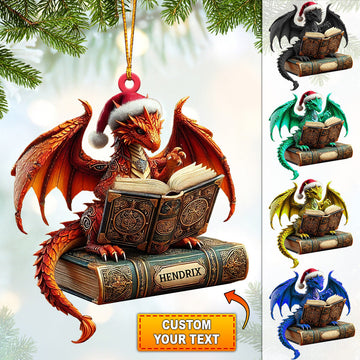 Joycorners Dragon Reading Book Christmas Ornament, Personalized Ornament 2D Flat LM2211