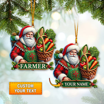 Joycorners Custom Name Ornament, Santa Farmer 2D Flat LM2211