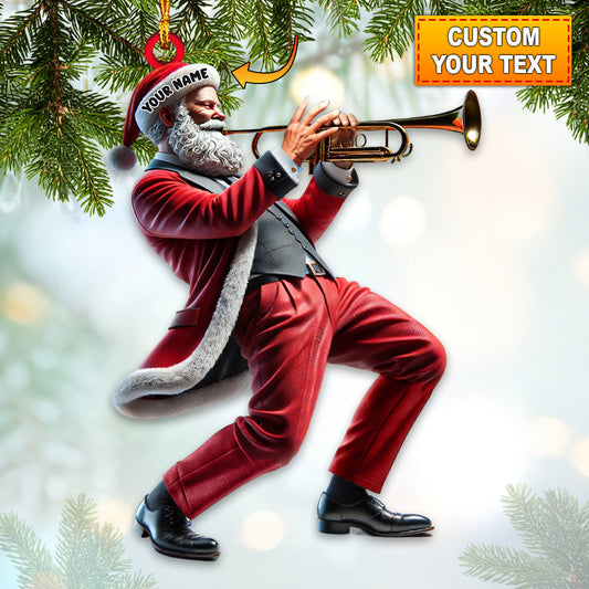Joycorners Custom Name Trumpet Santa Ornament, Trumpet Lover Christmas Gift 2D Flat LM2211