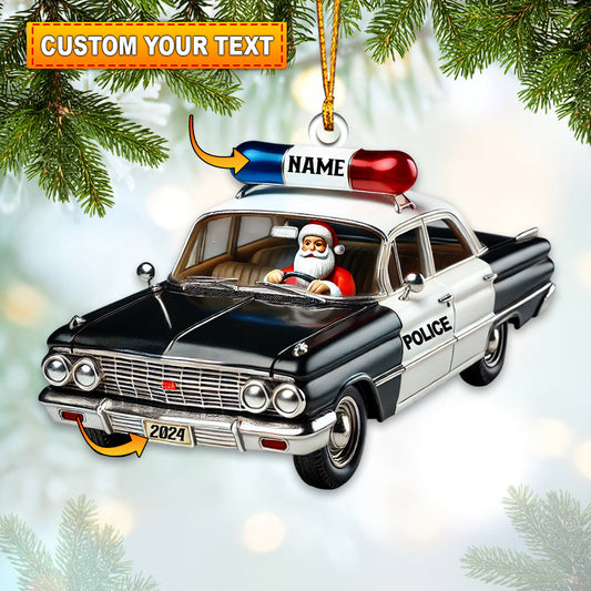 Joycorners Santa Driver Police Car Christmas Ornament, Personalized Ornament 2D Flat LM2211