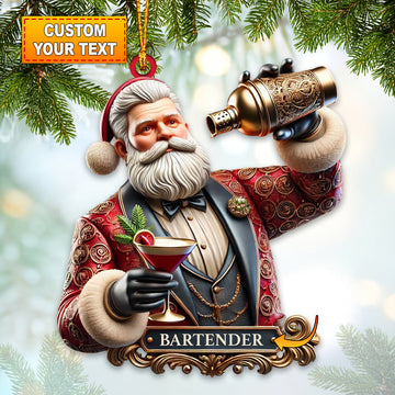 Joycorners Bartender Santa Ornament, Personalized Ornament 2D Flat LM2211