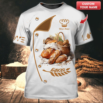 Joycorners Personalized Baker Shirt, Freshly Baked Bread & Golden Wheat Motif MT2509