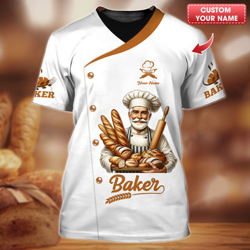 Joycorners Personalized Baker Shirt, Classic Chef with Bread Basket MT2509