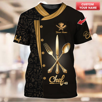 Joycorners Personalized Chef Shirts - Elegant Cutlery Design for Culinary Professionals MT2509