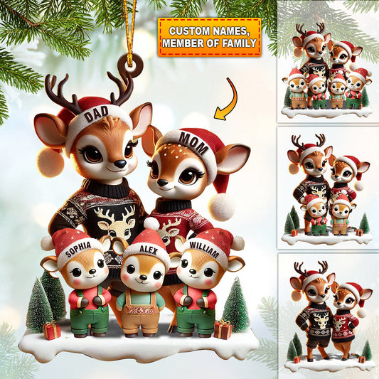 Joycorners Deer Family Decor Christmas Ornament, Personalized Ornament 2D Flat LM2211