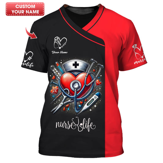 Joycorners 3D Full Print Heart With Nursing Tools T-Shirts Personalized Name Gift For Nurse Lovers MT2509