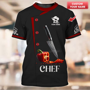 Joycorners Personalized Chef Shirt, Precision Knife & Red Pepper Accent MT2509