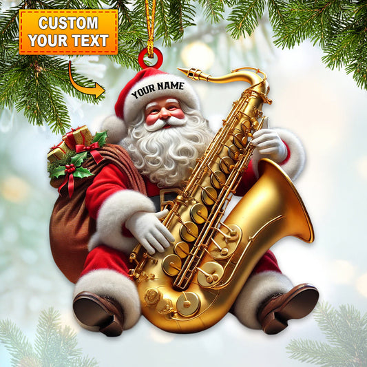 Joycorners Saxophone Santa Home Decor Christmas Ornament, Personalized Ornament 2D Flat LM2211