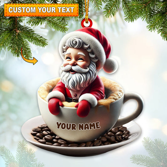 Joycorners Coffee Santa Christmas Home Decor Christmas Ornament, Personalized Ornament 2D Flat LM2211