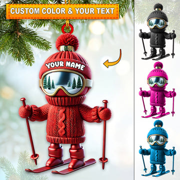 Joycorners Custom Name Skiing Ornament, Santa Christmas Gift Decoration 2D Flat LM2111