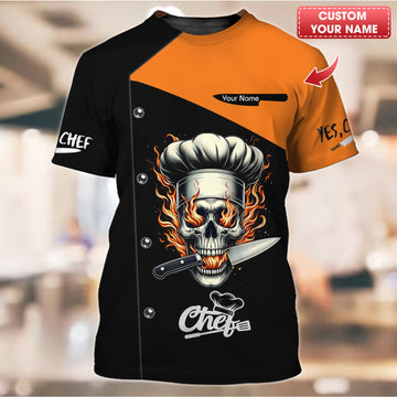 Joycorners Personalized Chef Shirt - Edgy Flaming Skull Motif for the Passionate Cook MT2509