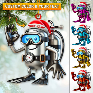 Joycorners Custom Name Diving Santa Ornament, Dive Lover Christmas Gift90 2D Flat LM2111