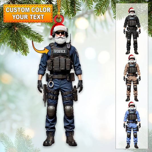 Joycorners Custom Name Police Santa Ornament, Police Christmas Gift 2D Flat LM2211