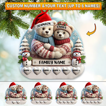Joycorners Custom Name Family Bear Christmas Ornament, Family Christmas Gift 2D Flat LM2111