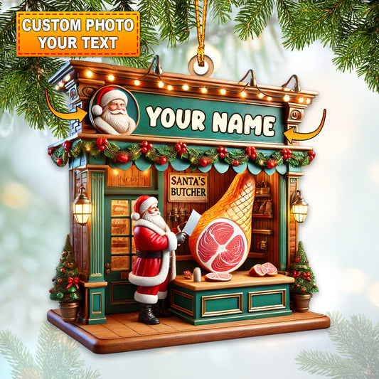 Joycorners Custom Name Butcher Santa Ornament, Butcher Christmas Gift 2D Flat LM2211