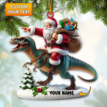 Joycorners Santa Riding A Dinosaur Christmas Ornament, Personalized Ornament 2D Flat LM2211