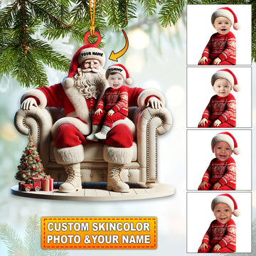 Joycorners Custom Name and Photo Santa Ornament, Santa and Baby Christmas Ornament 2D Flat LM2111