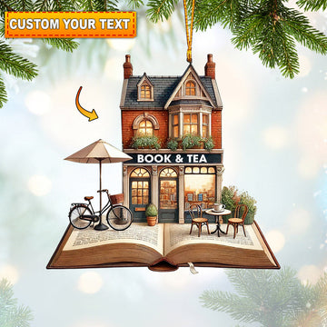 Joycorners Book And Tea Christmas Ornament, Personalized Ornament 2D Flat LM2211