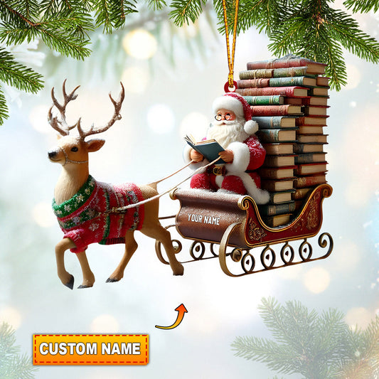 Joycorners Santa Book Lover Home Decor Christmas Ornament, Personalized Ornament 2D Flat LM2211