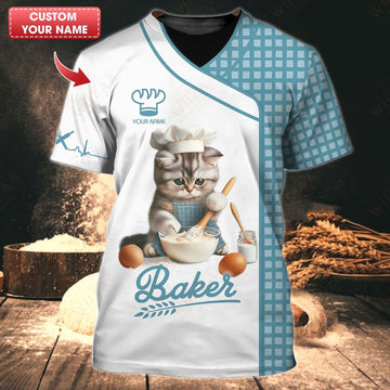 Joycorners Personalized Baker Shirt - Whimsical Cat Baker Design | Unique Kitchen Apparel for Culinary Cat Lovers MT2509