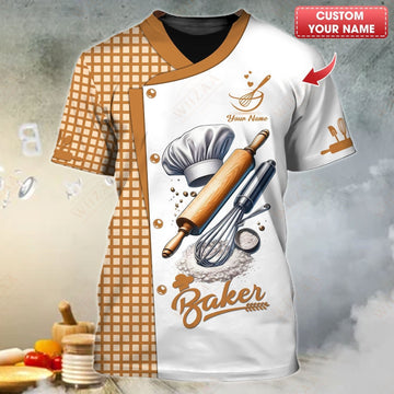 Joycorners Personalized Baker Shirt, Elegant Whisk & Rolling Pin on Classic White MT2509