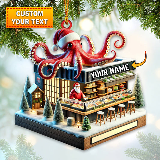Joycorners Octopus Santa Bar Home Decor Christmas Ornament, Personalized Ornament 2D Flat LM2211