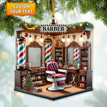 Joycorners Custom Name Barber Ornament, Barber Shop Christmas Decoration 2D Flat LM2111