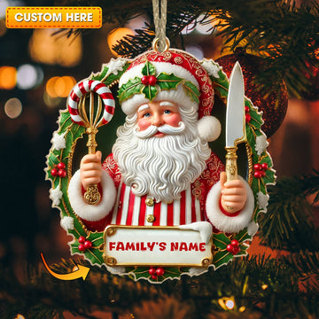 Joycorners Custom Name Ornament, Christmas Santa Chef 2D Flat LM2211