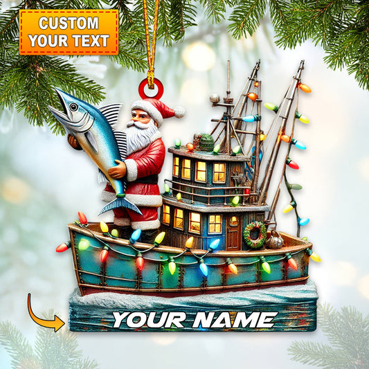 Joycorners Fisherman Santa Home Decor Christmas Ornament, Personalized Ornament 2D Flat LM2211