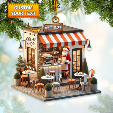 Joycorners Coffee Shop Santa Christmas Ornament, Personalized Ornament 2D Flat LM2211