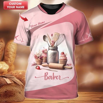 Joycorners Personalized Baker Shirts - Soft Pink Baking Essentials Design for Pastry Chefs MT2509