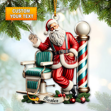 Joycorners Custom Barber Santa Ornament, Personalized Ornaments 2D Flat LM2211