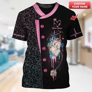 Joycorners Personalized Nurse Shirt, Anatomical Heart with EKG Pulse Design MT2509