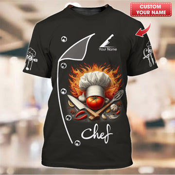 Joycorners Personalized Chef Shirts - Fiery Culinary Passion Design for Professional Chefs MT2509